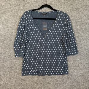 Lucky Brand Shirt Womens Large Blue 3/4 Balloon Sleeve Bohemian Henley NEW